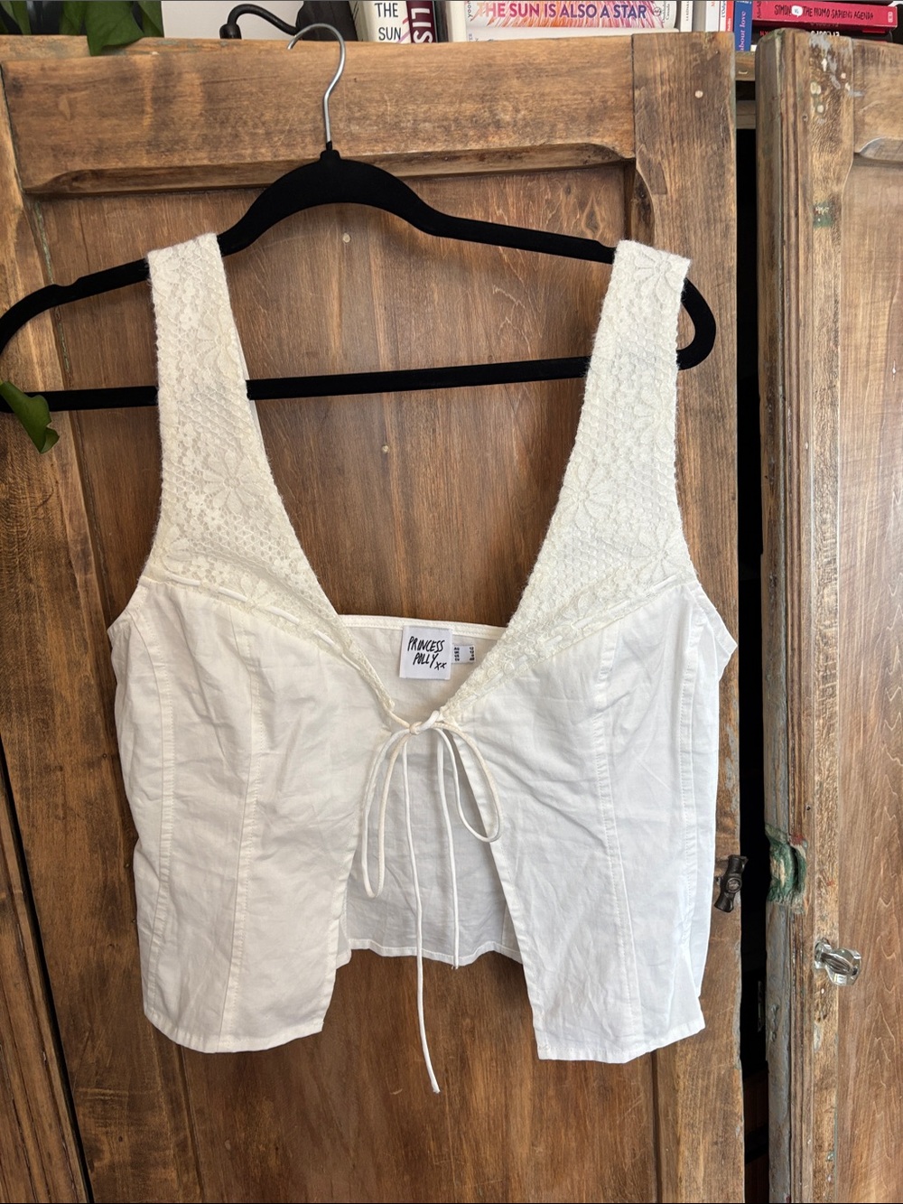 Princess Polly Cream Lace-Trim Tie-Front Tank
